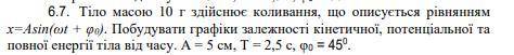 Тіло масою 10 г здійснює коливання, що описується рівнянням х=Аsin(ωt + φ0). Побудувати графіки зале