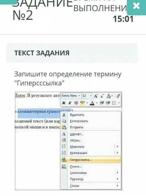 ТЕКСТ ЗАДАНИЯЗапишите определение термину Гиперсссылка