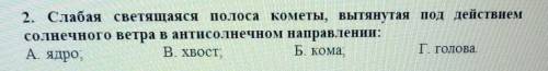 2. Слабая светящаяся полоса кометы, вытянутая под действием солнечного ветра в антисолнечном направл