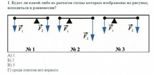 Будет ли какой-либо из рычагов схемы которых изображены на рисунке, находиться в равновесии?​