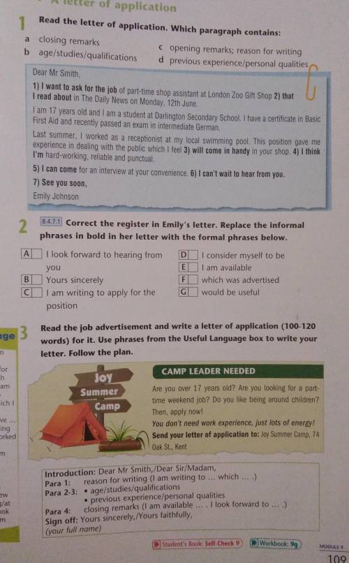 8.4.7.1) Correct the register in Emily's letter. Replace the informalphrases in bold in her letter w