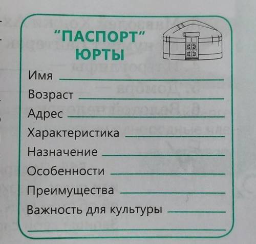 561Б. Используя собран-ную информацию о юрте, со-ставь паспорт юрты.​