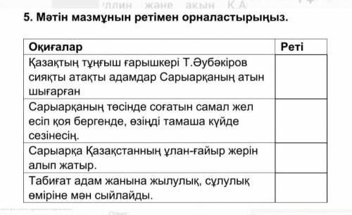 Мәтін: Кең байтақ қазақ жерінің бір бөлігі - Сарыарқа. Сарыарқа Қазақстанның ұлан-ғайыр жерін алып ж