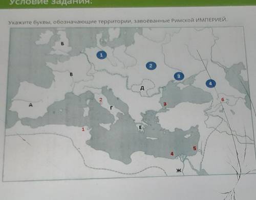 Укажите буквы обозначающие территории завоеванные римской империей?​