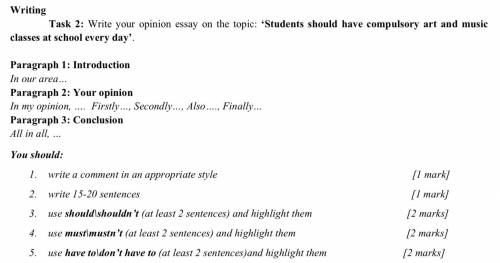 Writing Task 2: Write your opinion essay on the topic: ‘Students should have compulsory art and musi