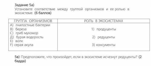 Установите соответствие между группой организмов и ее ролью в экосистеме. ( ) ГРУППА ОРГАНИЗМОВРОЛЬ