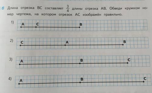 ❤️•Привет! Вопрос ниже•❤️ Длина отрезка BC составляет 3/4 длины отрезка АВ. Обведи кружком номер чер