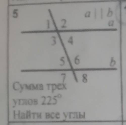 Сумма трёх углов 225° найти все углы​