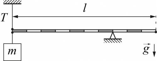№ 3 Невесомый рычаг длиной =1 l = 1 м закреплен на опоре (см. рисунок). К левому концу рычага подвеш
