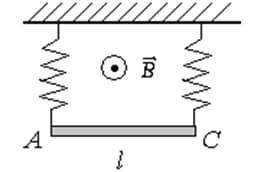 Прямолинейный проводящий стержень АС (см. рис.) массой m = 0,10 кг и длиной l = 50 см подвешен гориз