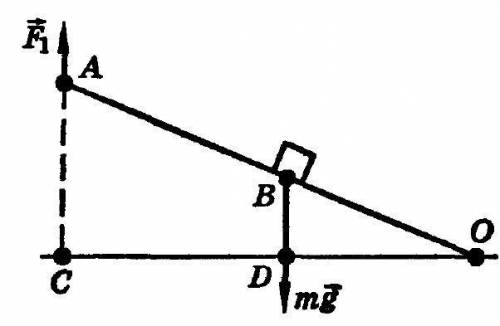 Доска используется в качестве рычага с осью вращения О для подъема груза. Какой отрезок является пле