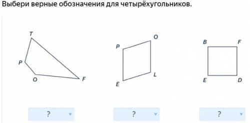 Выбери верные обозначения для четырёхугольников.