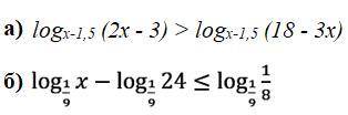 а) logx-1,5 (2x - 3) > logx-1,5 (18 - 3x) б)