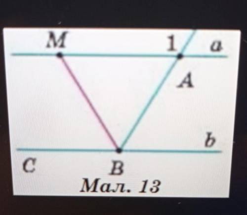 ВМ - бісектриса кута ABC (Мал. 13). Чи паралельні прямi ai b, якщо:1bсBМал. 1321 =160°, ZABM =80°;ZC
