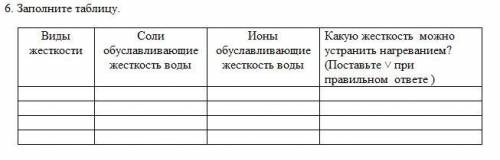 Заполните таблицу Виды жесткости Соли обуславливающие жесткость воды Ионы обуславливающие жесткост