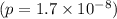 (p= 1.7 \times10 ^{ - 8} )