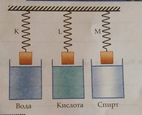 15. К пружинам равной жесткости подвешены одинаковые тела. Какаяиз пружин сожмeтся меньше при полном