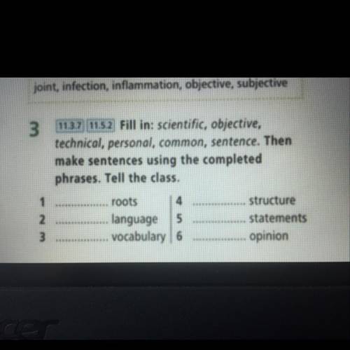 3 113.2 (11.52 Fill in: scientific, objective, technical, personal, common, sentence. Then make sent