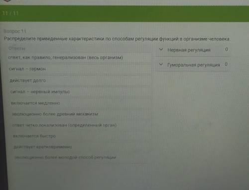 распределите приведëнные характеристики по регуляции функций в организме человека​