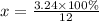 x = \frac{3.24 \times 100\%}{12}