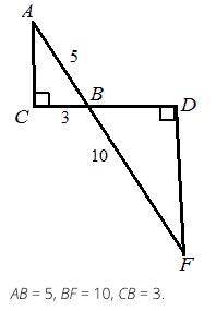 Прямая CD перпендикулярна прямым АС и DF (см. рисунок). АB = 5, BF = 10, CB = 3. Найдите длину отрез