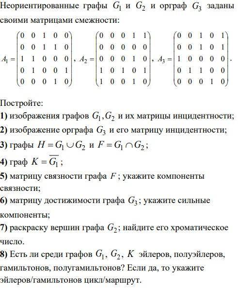 Даны матрицы смежности построить