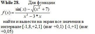 Задача на языке Pascal. Выполнить через whileДля функции F(x)= найти и вывести на экран все значения