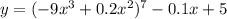 y = ( - 9 {x}^{3} + 0.2 {x}^{2} )^{7} - 0.1x + 5