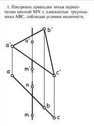построить Проекции точки пересечения прямой MN с плоскостью треугольника ABC соблюдая условия видимо