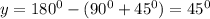 y=180^0-(90^0+45^0) =45^0