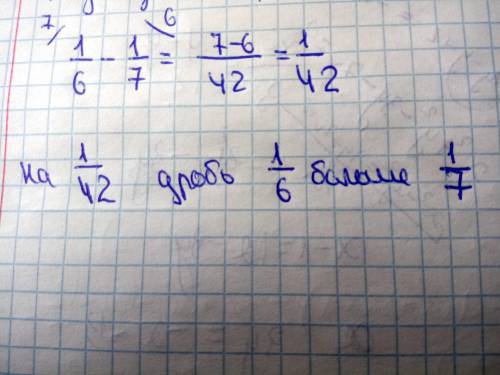 На сколько шестая часть числа больше его седьмой части? (ответ в дробях)