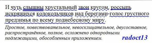 ♡♡♡ Синтаксический разбор предложения: И чуть слышны хрустальный звон кругом, россыпь искрящихся кол