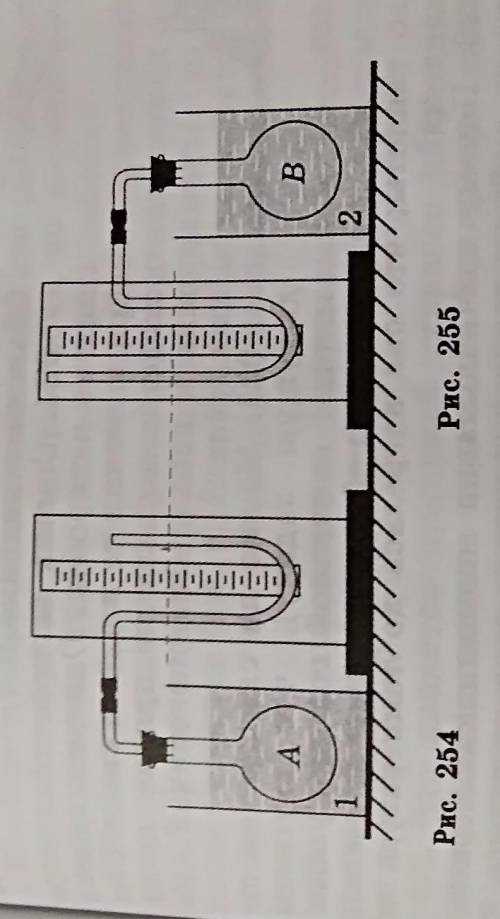 с этим заданием ! Две одинаковые колбы соединены с одинаковыми манометрами (рис. 254 и 255). Одну ко
