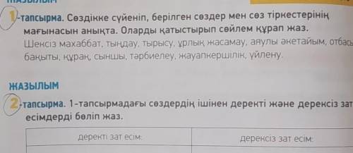 1 -тапсырма. Сөздікке сүйеніп, берілген сөздер мен сөз тіркестерінің мағынасын анықта. Оларды қатыст