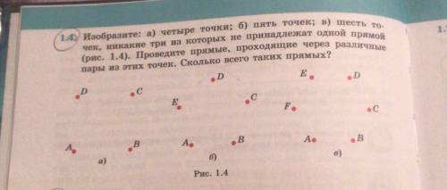 1.4. Изобразите: а) четыре точки; б) пять точек; в) шесть то чек, никакие три из которых не принадле