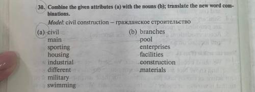 30. Combine the given attributes (a) with the nouns (b); translate the new word com- binations.