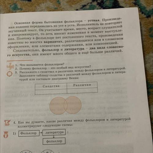 1. Что называется фольклором? 2. Почему фольклор - это особый вид искусства? 3. Расскажите о сходств