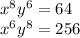 x {}^{8} y {}^{6} = 64 \\ x {}^{6} y {}^{8} = 256