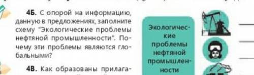 С опорой на информацию, данную в предложениях, заполните схему Экологические проблемы нефтяной пром