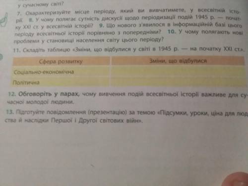 . Складіть таблицю Зміни, що відбулися у світі в 1945р. - на початку 21ст.