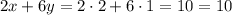 2x+6y=2\cdot2+6\cdot1=10=10