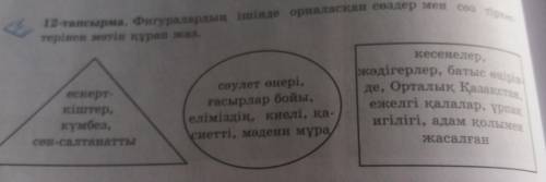 12 тапсырма Фигуралардың ішінде орналасқан сөздер мен сөз тіркестерінен мәтін құрап жаз