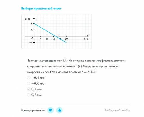 Тело движется вдоль оси Ox. На рисунке показан график зависимости координаты этого тела от времени x