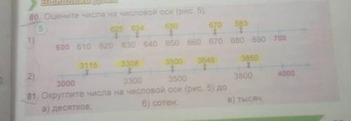 80. Оцените числа на числовой оси (рис.5) 81. Округлите числа на числовой оси (рис. 5) до а) десятко