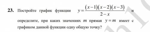 постройте график функции y=(x-1)(x-2)(x-3)/2-x и определите, при каких значениях m прямая y=m имеет