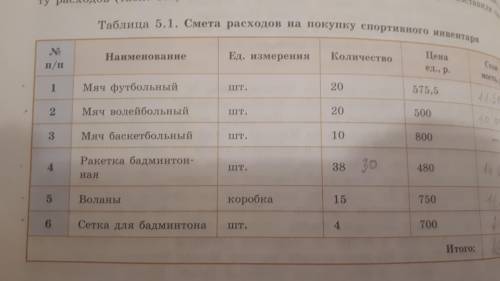 Преддожите какой нибудь составления сметы по таблице 5.1 так, чтобы были куплены волейбольные и футб