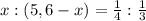 x:(5,6-x)=\frac{1}{4}:\frac{1}{3}