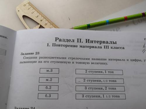 Задание 23 Соедини разноцветными стрелочками название интервала и цифры, ука- зывающие на его ступен