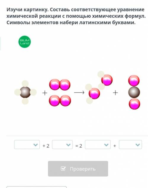 Изучи картинку. Составь соответствующее уравнение химической реакции с химических формул. Символы эл