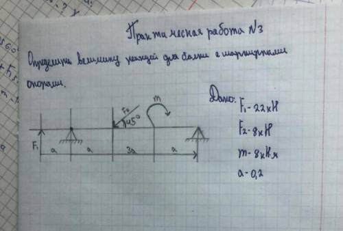 Определить величины реакций в опоре защемленной балки.